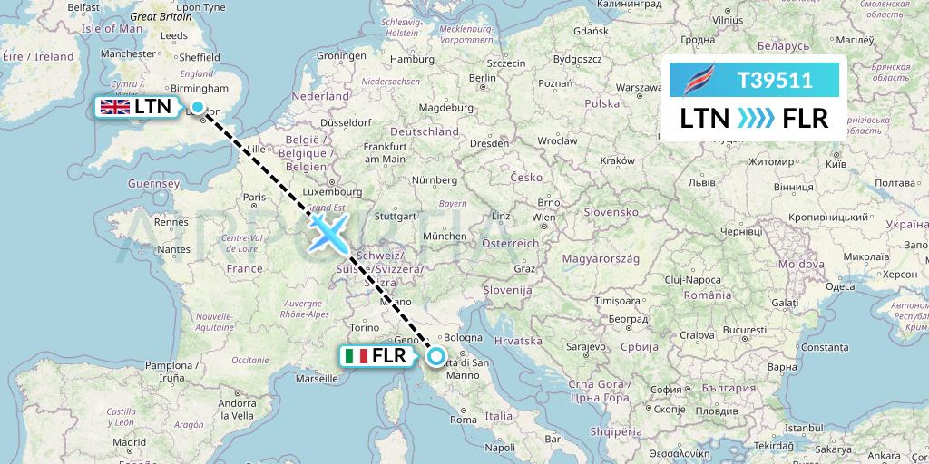 T39511 Eastern Airways Flight Map: London to Florence