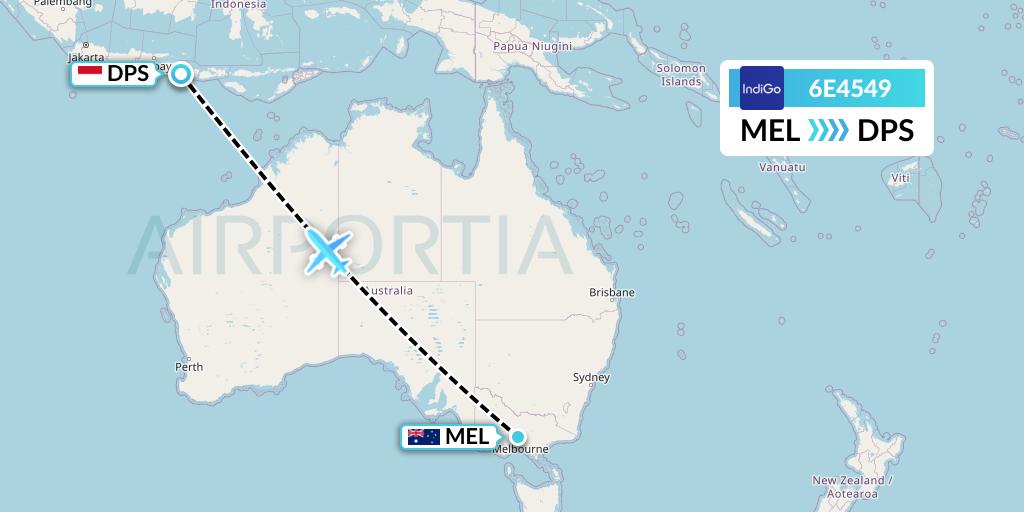 6E4549 IndiGo Airlines Flight Map: Melbourne to Denpasar