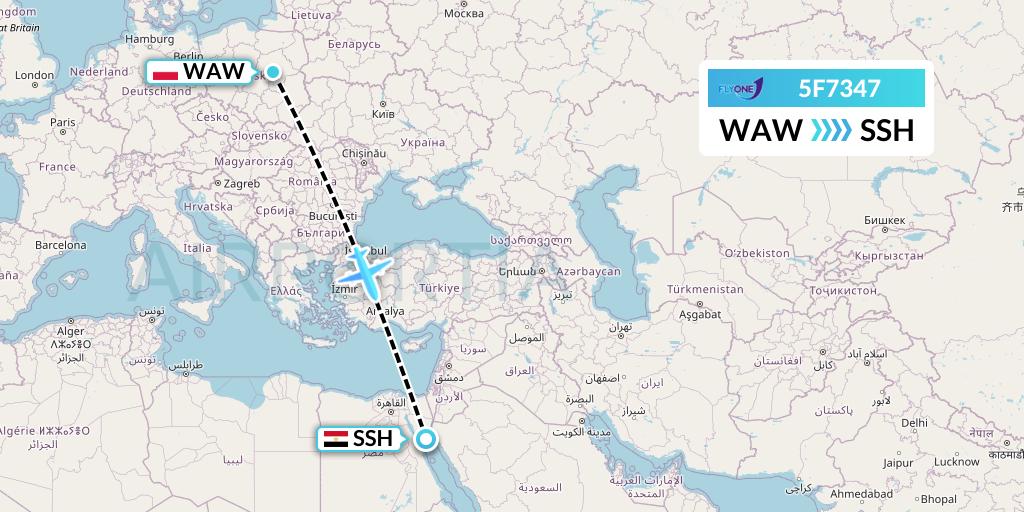 5F7347 Fly One Flight Map: Warsaw to Sharm el-Sheikh