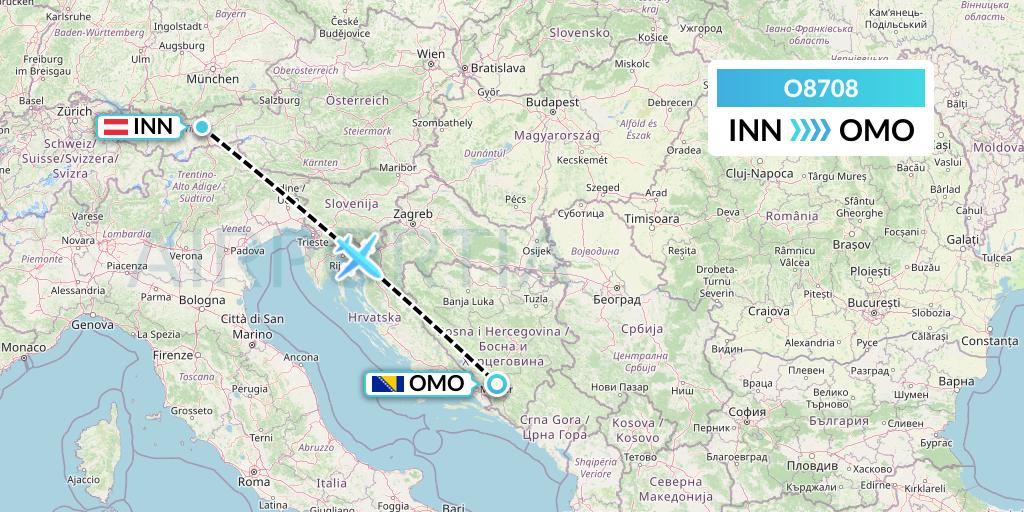 O8708 Siam Air Flight Map: Innsbruck to Mostar