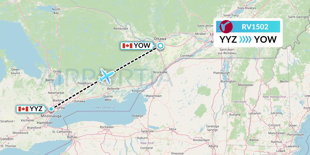 RV1502 Air Canada Rouge Flight Map: Toronto to Ottawa