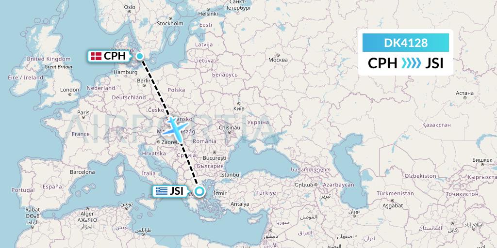 DK4128 Thomas Cook Airlines Scandinavia Flight Map: Copenhagen to Skiathos