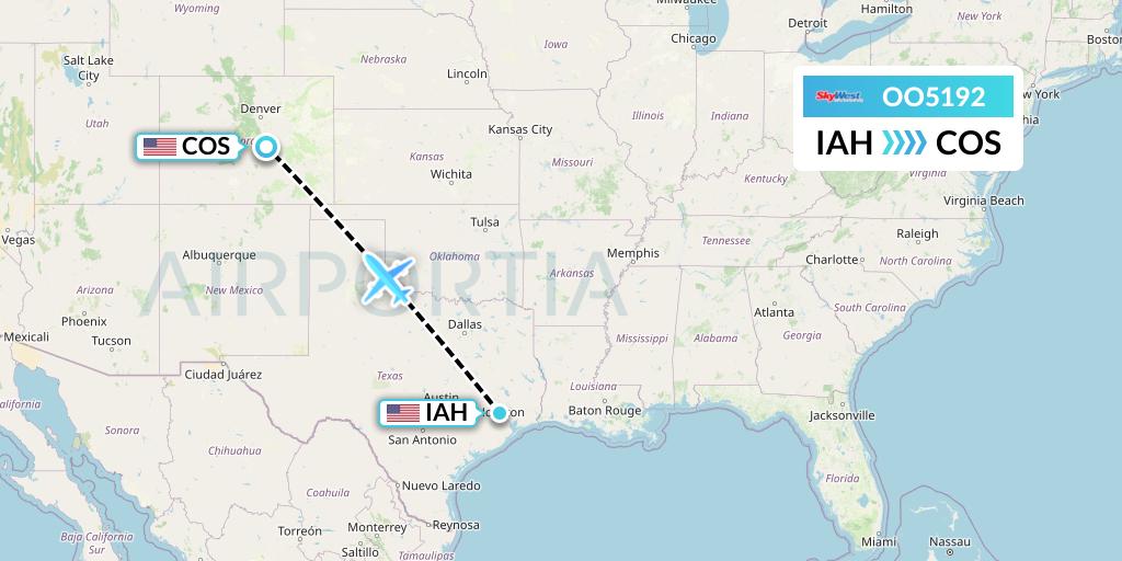 OO5192 SkyWest Airlines Flight Map: Houston to Colorado Springs