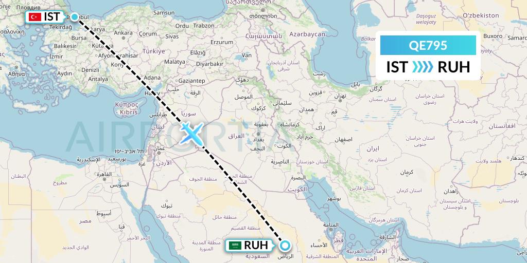 QE795 Air Moorea Flight Map: Istanbul to Riyadh