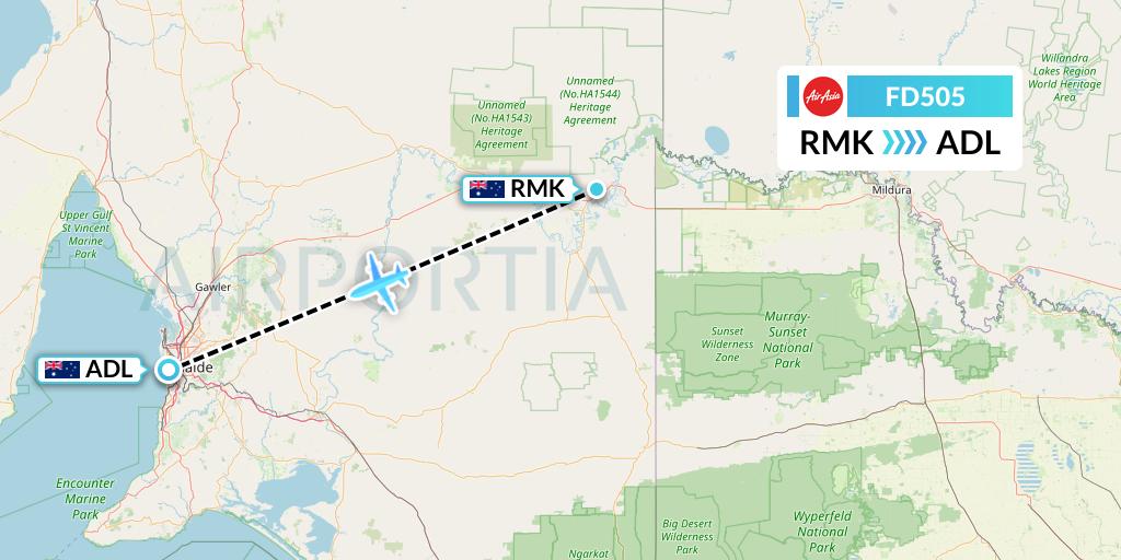 FD505 Thai AirAsia Flight Map: Australia to Adelaide