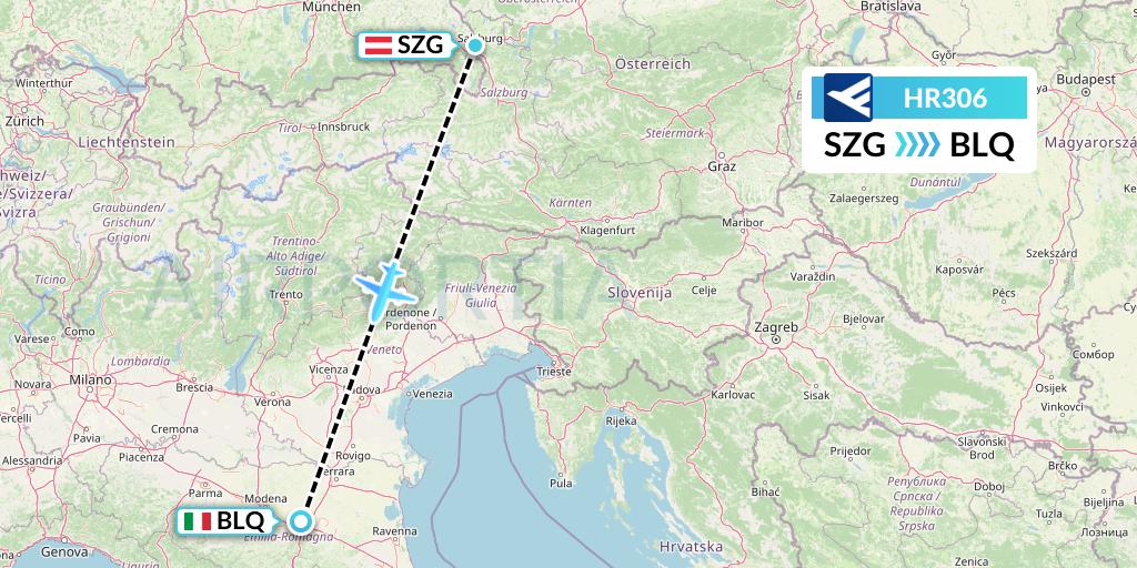 HR306 Hahn Air Flight Map: Salzburg to Bologna