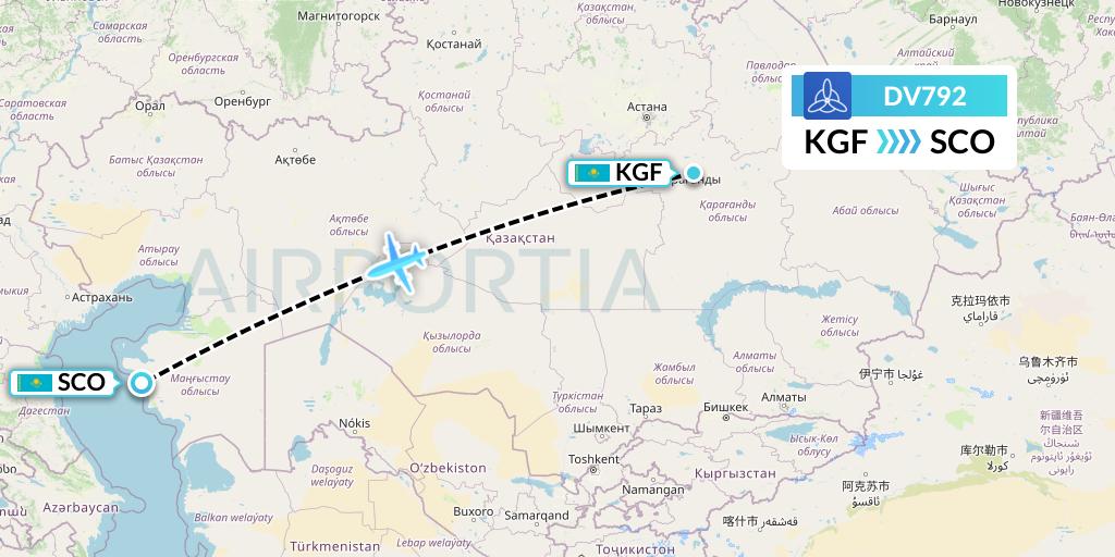 DV792 SCAT Flight Map: Karaganda to Aktau