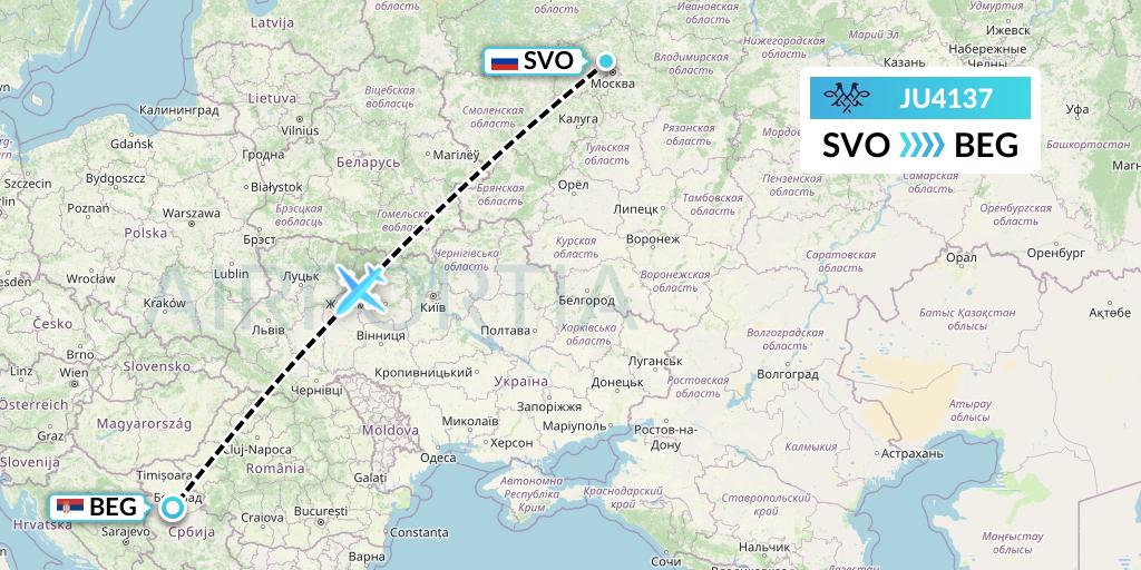 JU4137 AirSERBIA Flight Map: Moscow to Belgrade