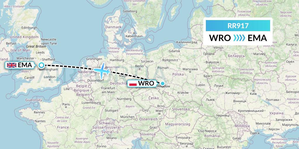 RR917 Royal Air Force Flight Map: Wroclaw to East Midlands