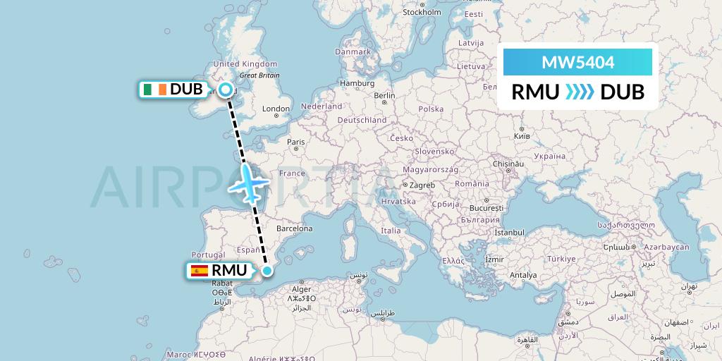 MW5404 Mokulele Flight Service Flight Map: Murcia to Dublin