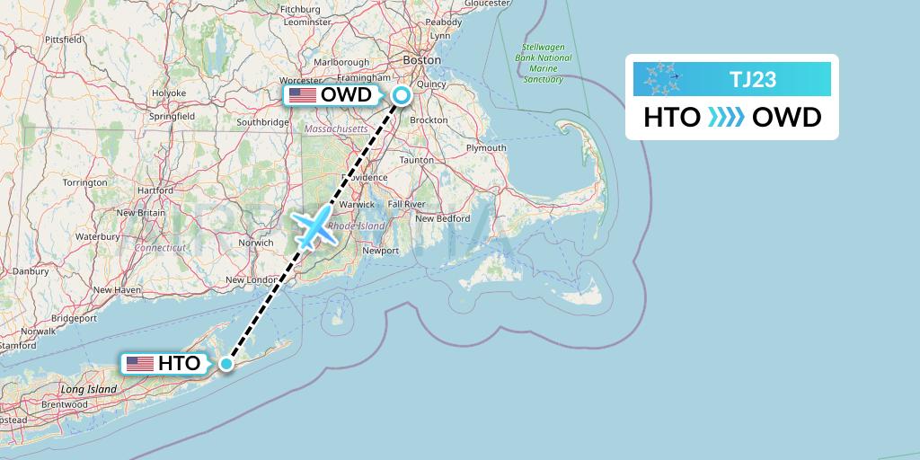 TJ23 Tradewind Aviation Flight Map: East Hampton to Norwood