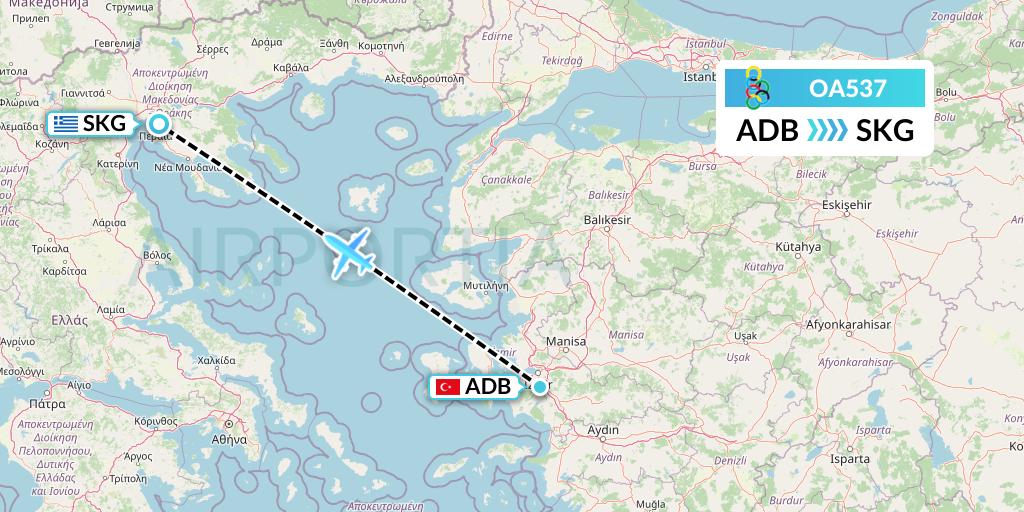 OA537 Olympic Air Flight Map: Izmir to Thessaloniki