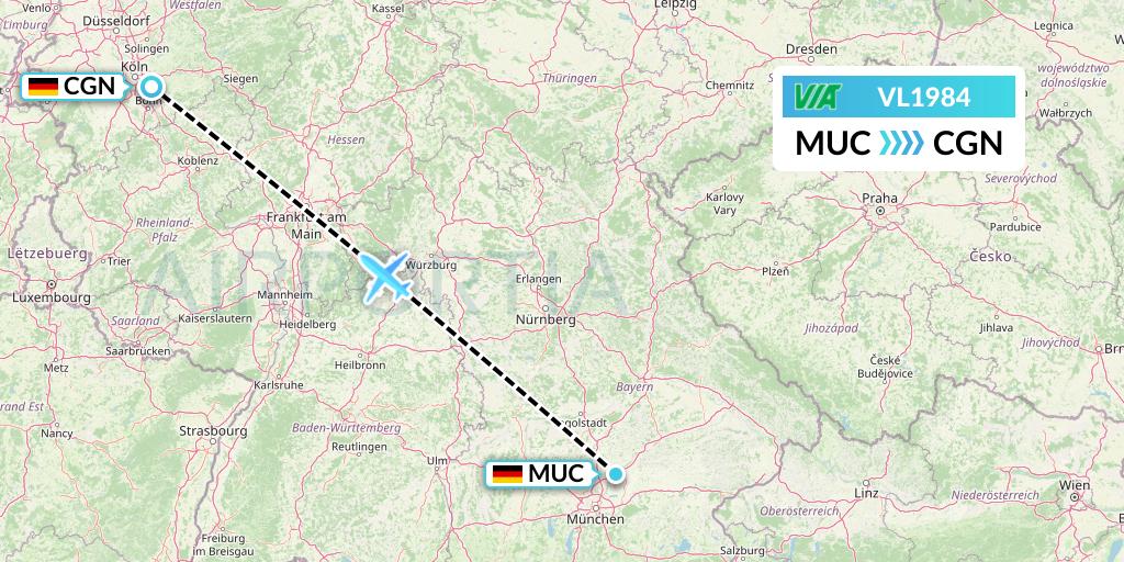 VL1984 Air Via Flight Map: Munich to Cologne