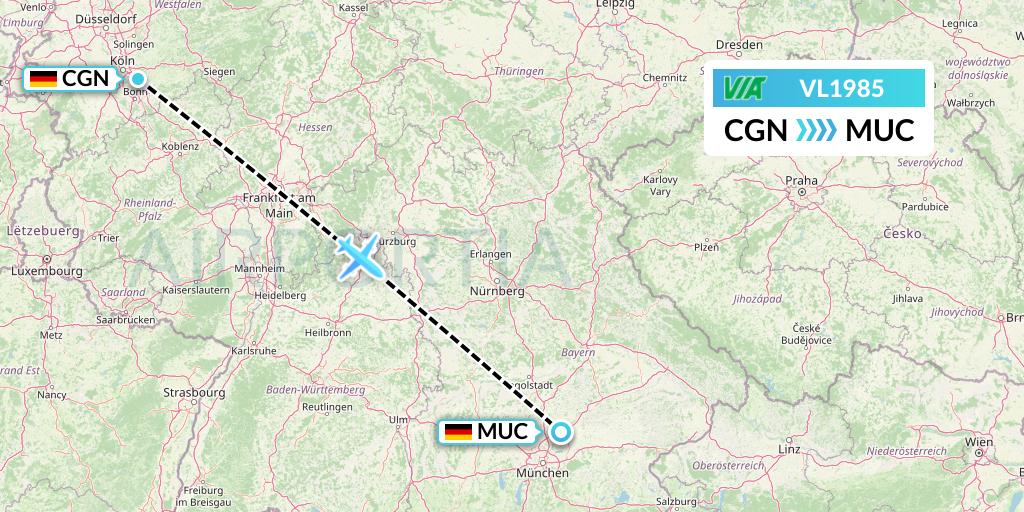 VL1985 Air Via Flight Map: Cologne to Munich