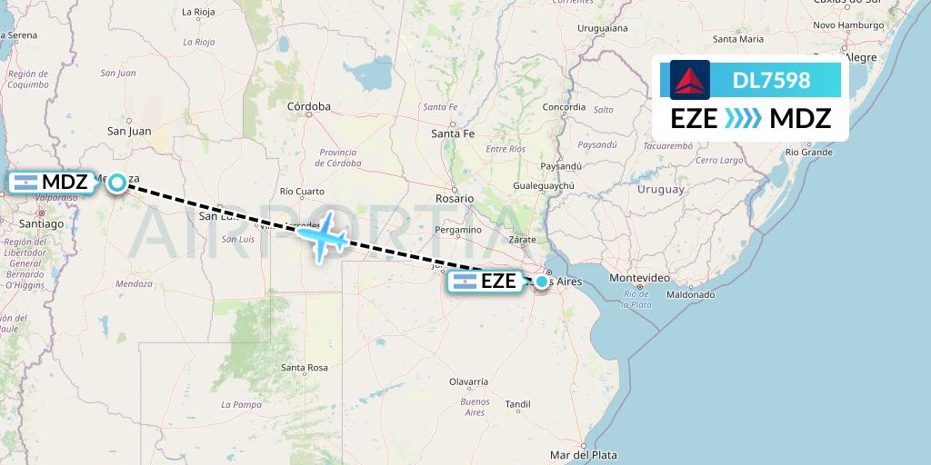 DL7598 Delta Air Lines Flight Map: Buenos Aires to Mendoza