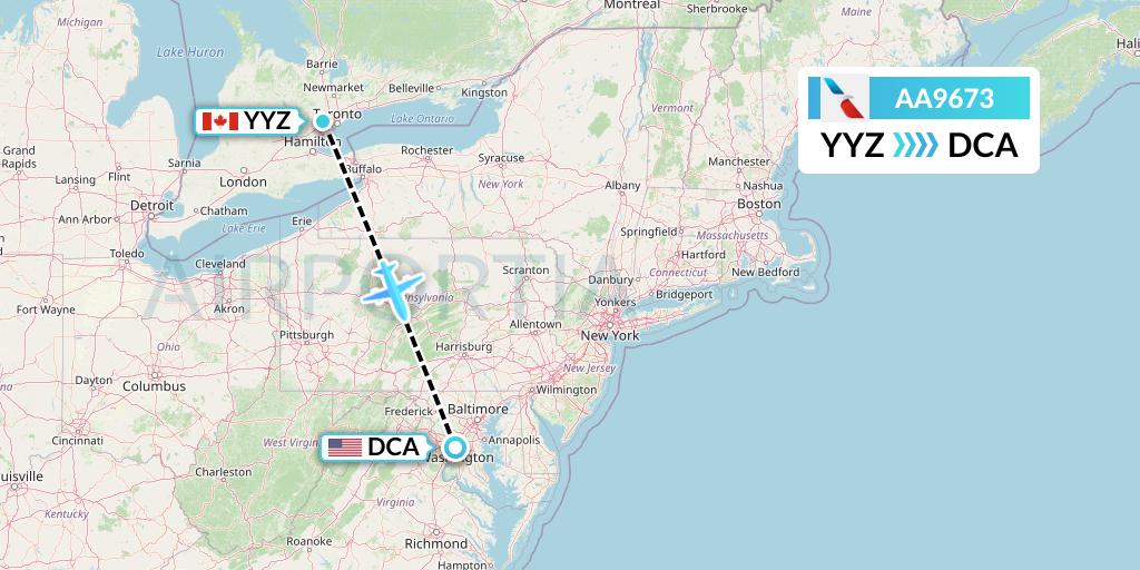 AA9673 American Airlines Flight Map: Toronto to Washington