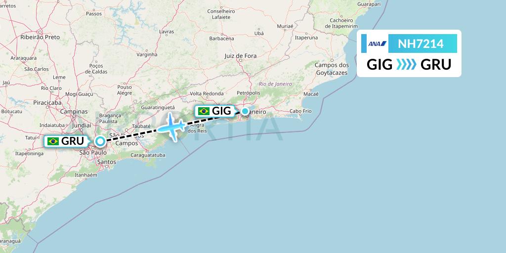 NH7214 All Nippon Airways Flight Map: Rio de Janeiro to Sao Paulo
