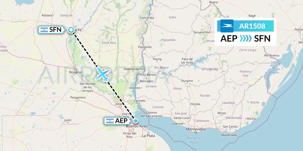 AR1508 Aerolineas Argentinas Flight Map: Buenos Aires to Santa Fe