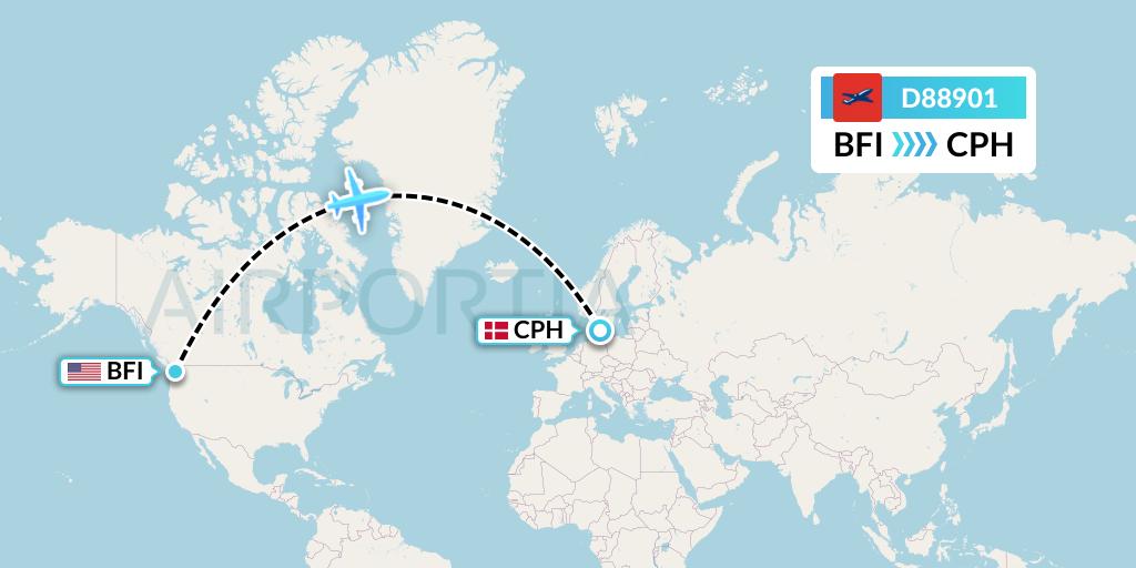 D88901 Norwegian Air International Flight Map: Seattle to Copenhagen