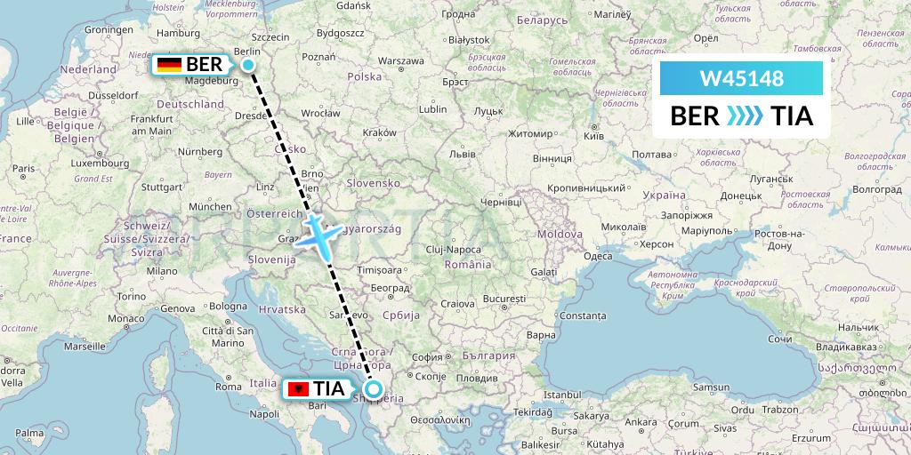 W45148 Wizz Air Malta Flight Map: Berlin to Tirana