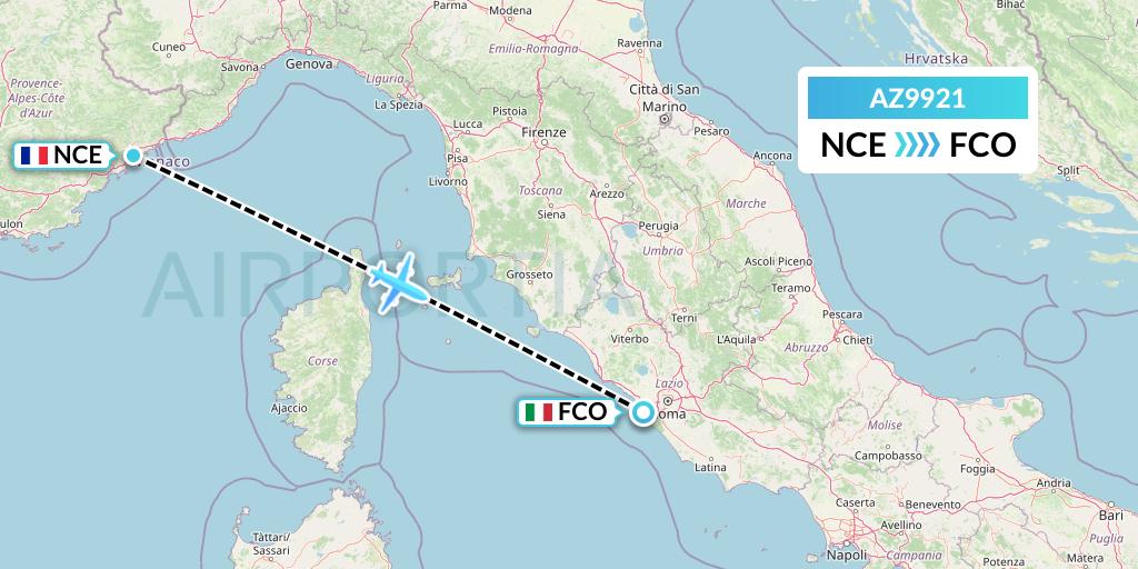 AZ9921 ITA Airways Flight Map: Nice to Rome