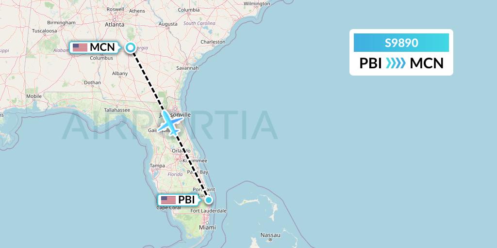S9890 Flybig Flight Map: West Palm Beach to Macon