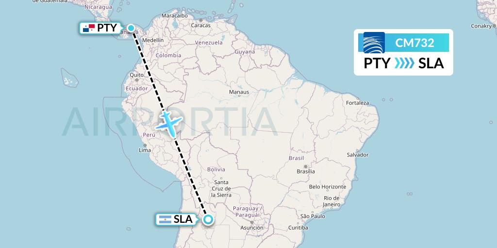 CM732 Copa Airlines Flight Map: Panama City to Salta