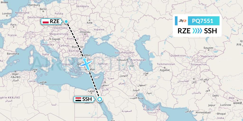 PQ7551 SkyUp Airlines Flight Map: Rzeszow to Sharm el-Sheikh