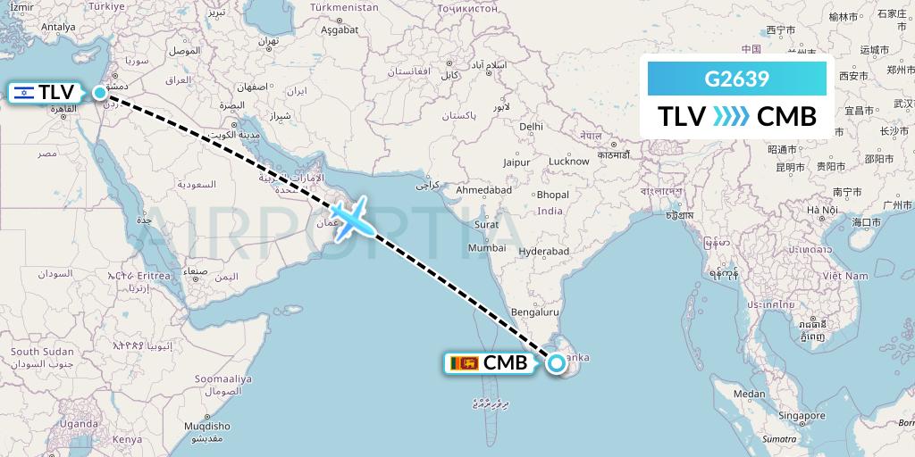 G2639 Albatros Airlines Flight Map: Tel Aviv to Colombo