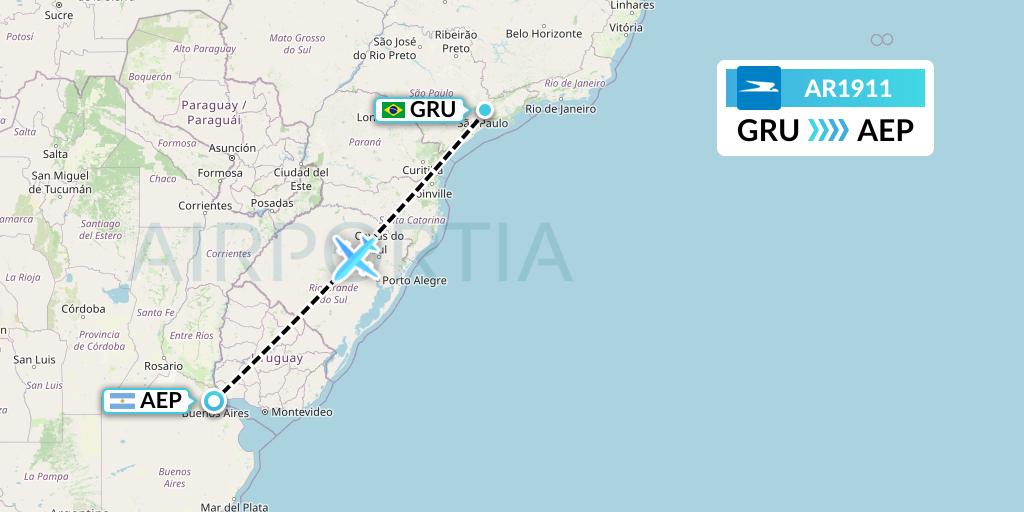 AR1911 Aerolineas Argentinas Flight Map: Sao Paulo to Buenos Aires