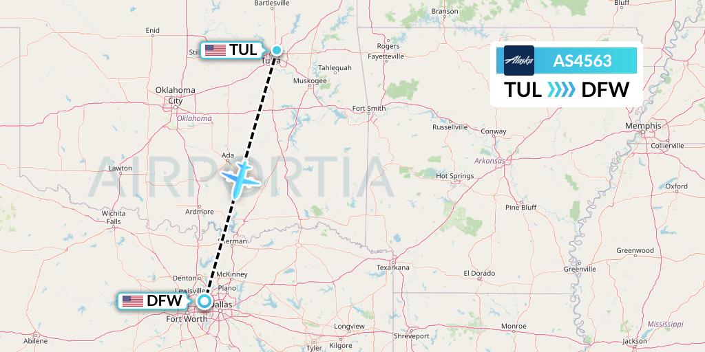 AS4563 Alaska Airlines Flight Map: Tulsa to Dallas