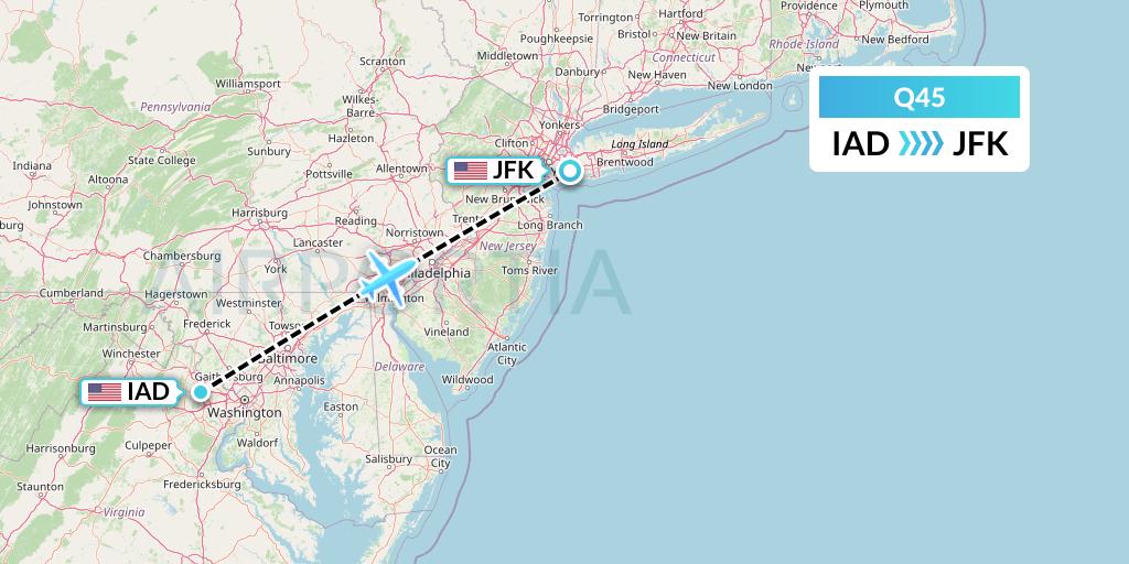 Q45 Euroairlines Flight Map: Washington to New York