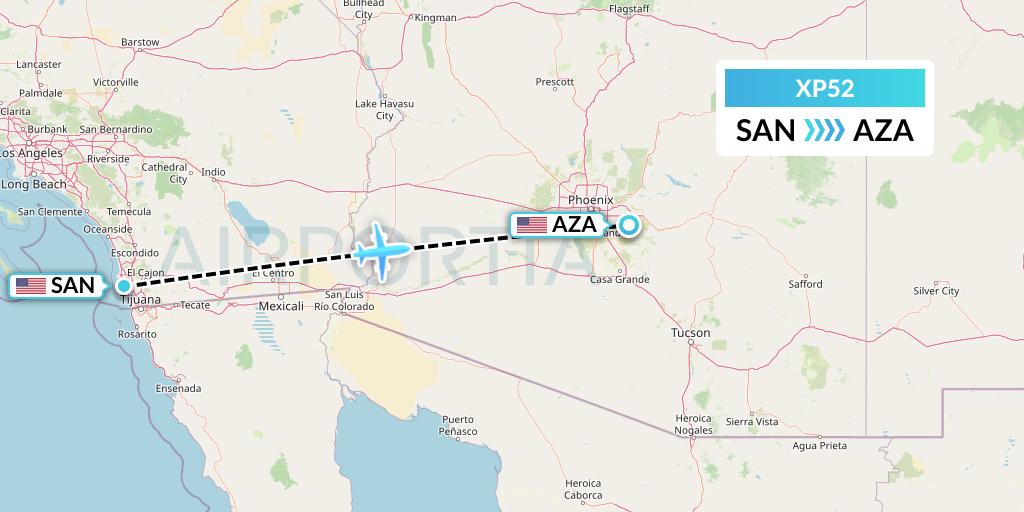 XP52 Avelo Airlines Flight Map: San Diego to Phoenix