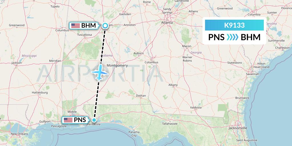 K9133 Kalitta Charters Flight Map: Pensacola to Birmingham