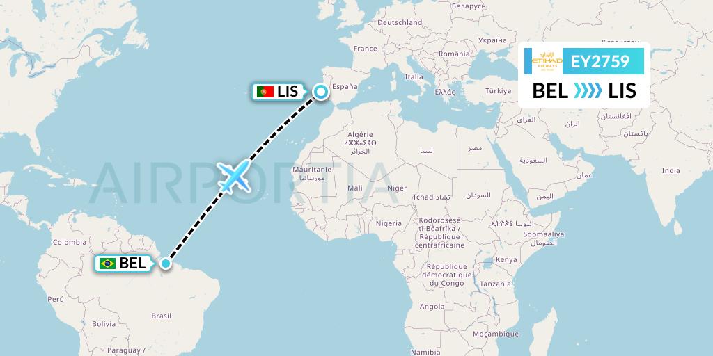 EY2759 Etihad Airways Flight Map: Belem to Lisbon