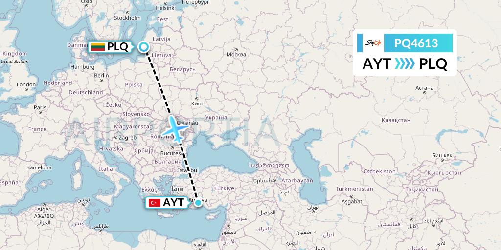 PQ4613 SkyUp Airlines Flight Map: Antalya to Palanga