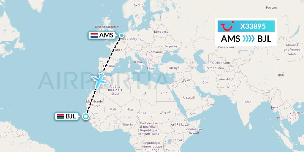 X33895 TUI fly Germany Flight Map: Amsterdam to Banjul