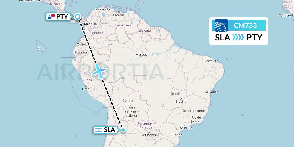 CM733 Copa Airlines Flight Map: Salta to Panama City