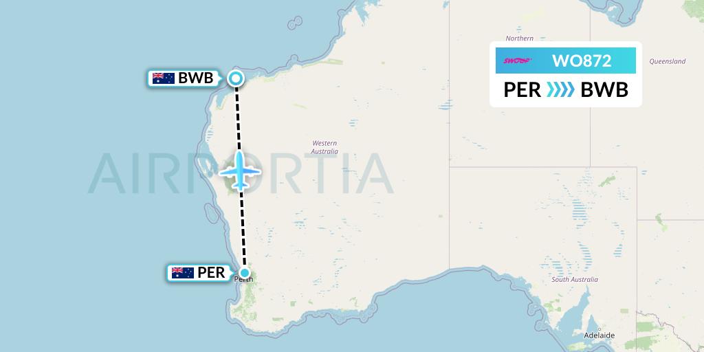 WO872 Swoop Flight Map: Perth to Barrow Island