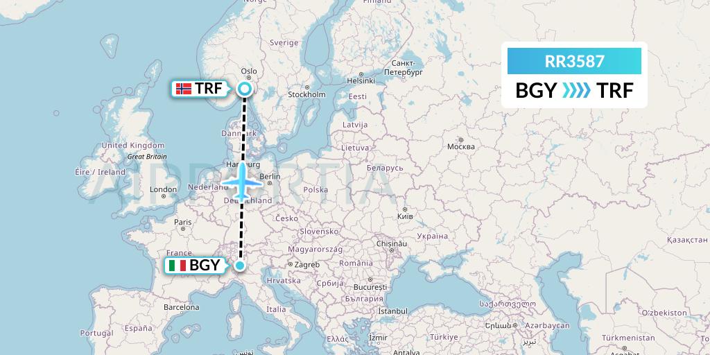 RR3587 Royal Air Force Flight Map: Milan to Oslo