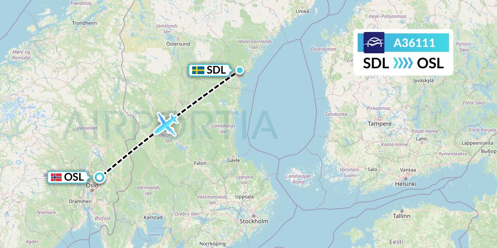 A36111 Aegean Airlines Flight Map: Sundsvall to Oslo
