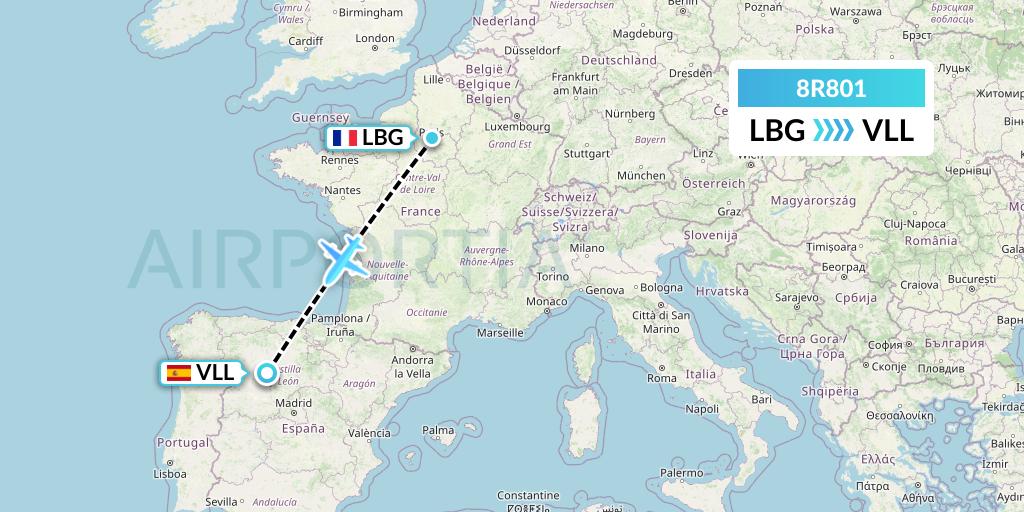 8R801 Amelia Flight Map: Paris to Valladolid