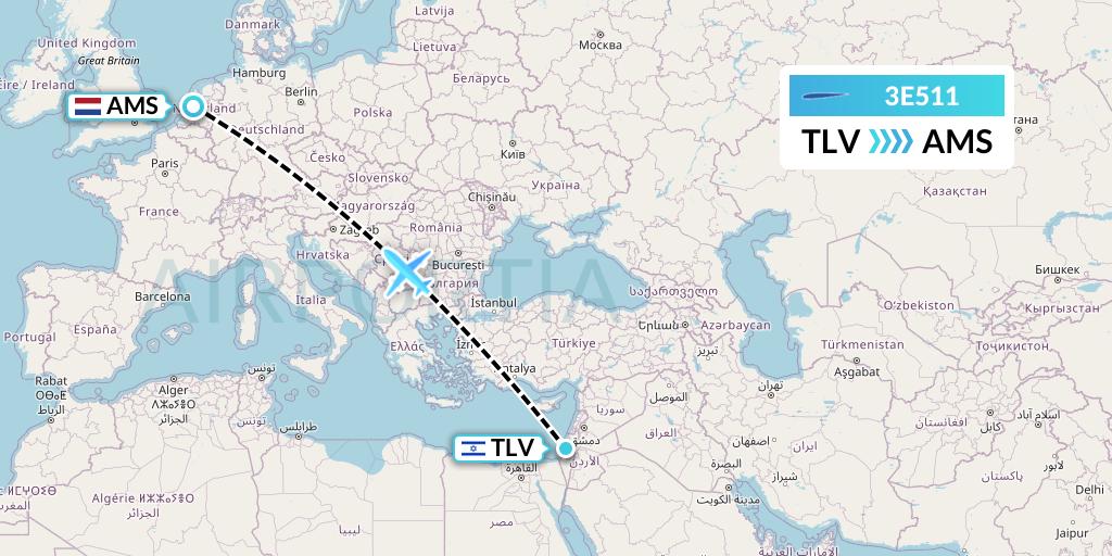 3E511 Air Choice One Flight Map: Tel Aviv to Amsterdam