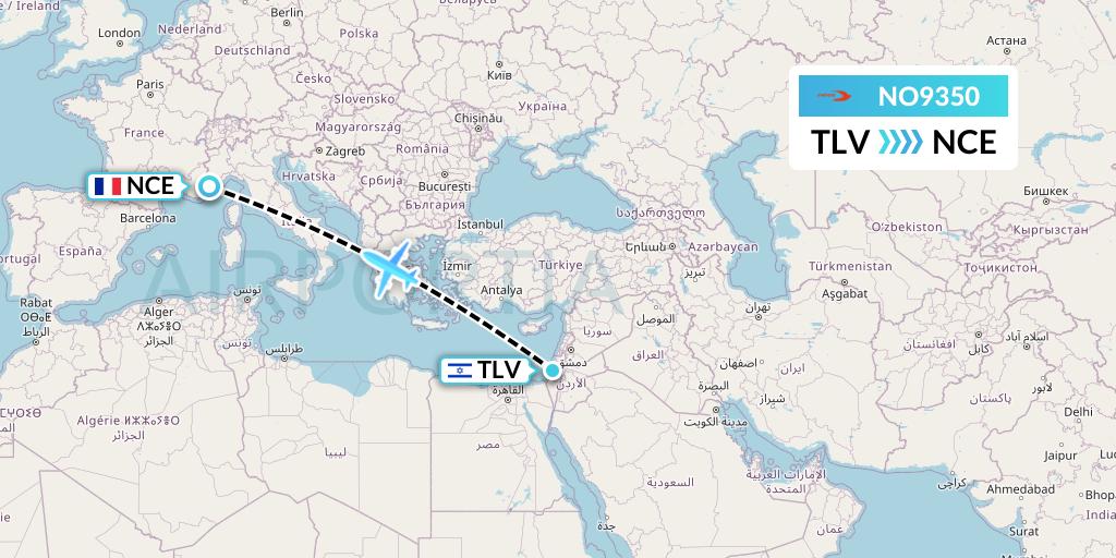 NO9350 Neos Flight Map: Tel Aviv to Nice