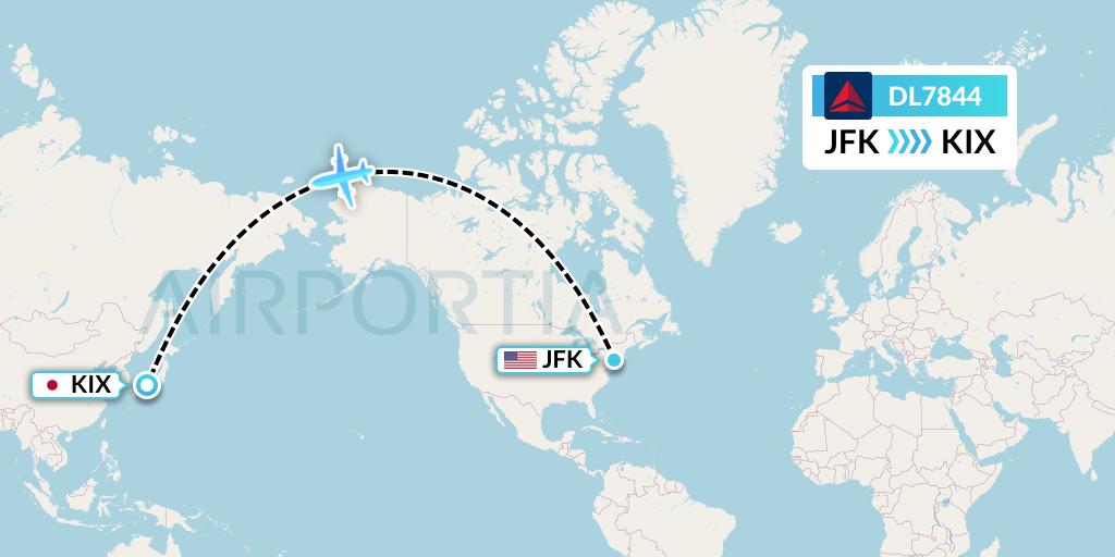 DL7844 Delta Air Lines Flight Map: New York to Osaka