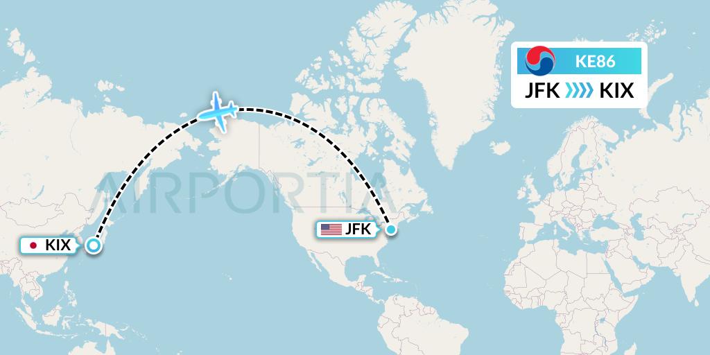 KE86 Korean Air Flight Map: New York to Osaka