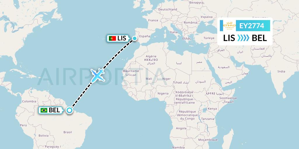 EY2774 Etihad Airways Flight Map: Lisbon to Belem