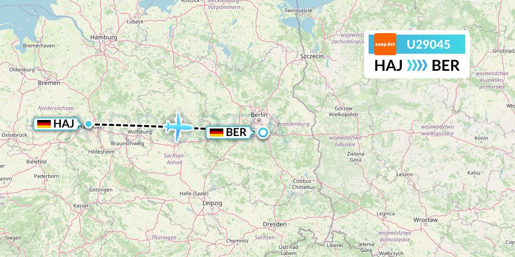 U29045 EasyJet Flight Map: Hannover to Berlin