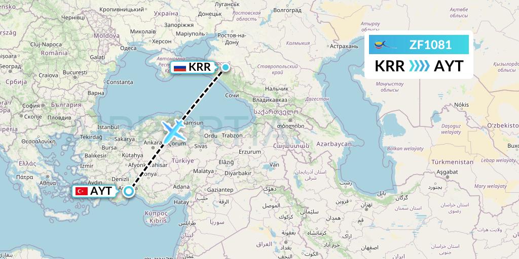 ZF1081 Azur Air Flight Map: Krasnodar to Antalya