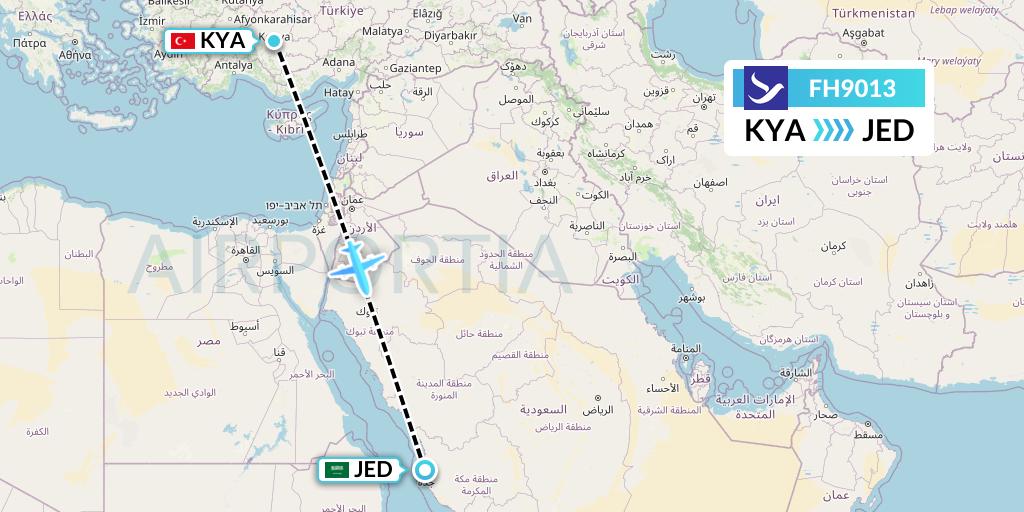 FH9013 Freebird Airlines Flight Map: Konya to Jeddah